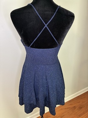 Windsor Blue Glitter Fit & Flare Mini Dress V-Neck Strappy Sleeveless Size  M | eBay