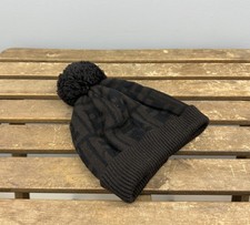 Authentic Fendi Zucca Monogram Wool Pompon Hat Beanie Black Brown Unisex Small
