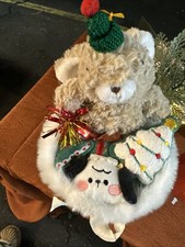 . Holiday Plush Bundle Teddy Bear  Festive Puppy with Christmas Tree Ornaments
