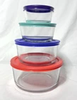 Pyrex Set Of 4 Clear Glass Nesting Bowls W/ Lids-7C, 4C, 2C, 1C