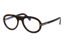 NEW TOM FORD TF5756-B 052 DARK HAVANA BLUE BLOCK LENS AUTHENTIC EYEGLASSES