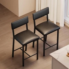 Bar Stools Set of 2, Counter Stools with Back and Thickened Metal Legs, Uphol...