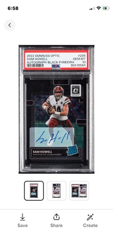 Panini 2022 Optic Rated Rookie Sam Howell #205 Black Pandora Auto #20/25 PSA 10