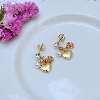 Tory Burch Kira Earrings | Crystal T Heart with Pearl