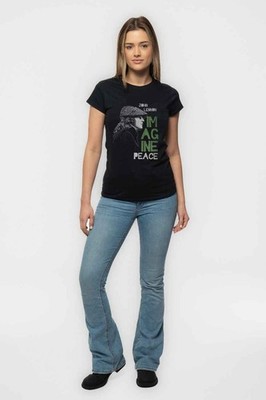 John Lennon T Shirt Imagine Peace Logo new Official Womens Skinny Fit Black Size