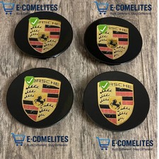 New Porsche Wheel Center Caps 76mm Black Crest Fit Cayenne Panamera – Set of 4