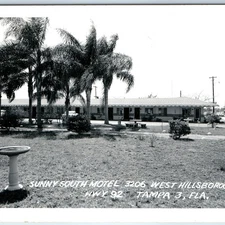 c1950s Tampa FL Sunny South Motel RPPC Palm Trees Hotel Sign Hillsborough Ave A8