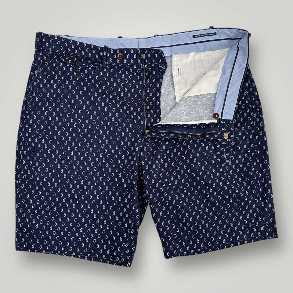 Pantalones Cortos Polo Golf Ralph Lauren Estampado Completo Hombres 40x10 Azul Paisley Sarga Elastizada Foto 4 de 4