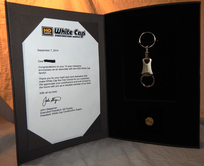 HD Supply White Cap 15 Years of Service Award Box Pin Keyring & Letter