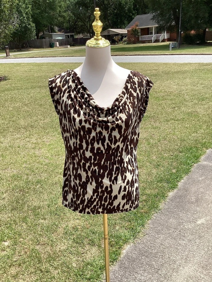 Camisa túnica drapeada sin mangas con cuello capucha estampado animal Grace Elements talla L Foto 2 de 4