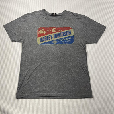 #ad Harley Davidson Shirt Mens L Gray Oil amp; Parts Genuine Graphic Tee Motorcycle $12.99