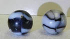 #21233m Vintage Pair of Played With Peltier Glass Zebra Marbles .65 .68 Inches