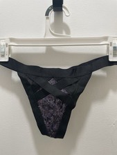 Victoria's Secret Thong/String Panties S Black Purple Sheer Mesh Sequin Strap
