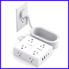 10Ft Extension Cord with Multiple Outlets, Flat Plug Surge Protector Power St...
