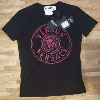 Versace Versus T-Shirt UVP-170£ Neu mit Etikett Damen   Löwe Logo Baumwolle Schwarz Größe S/8