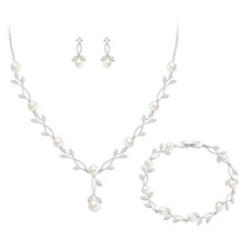 Wedding Jewelry Set for Brides Bridesmaid, Silver Plated Stunnig Cubic Zircon...