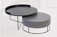 Schwarz-Grauer Couchtisch Set Wohnzimmer Rundtische Kaffeetische 2Tlg