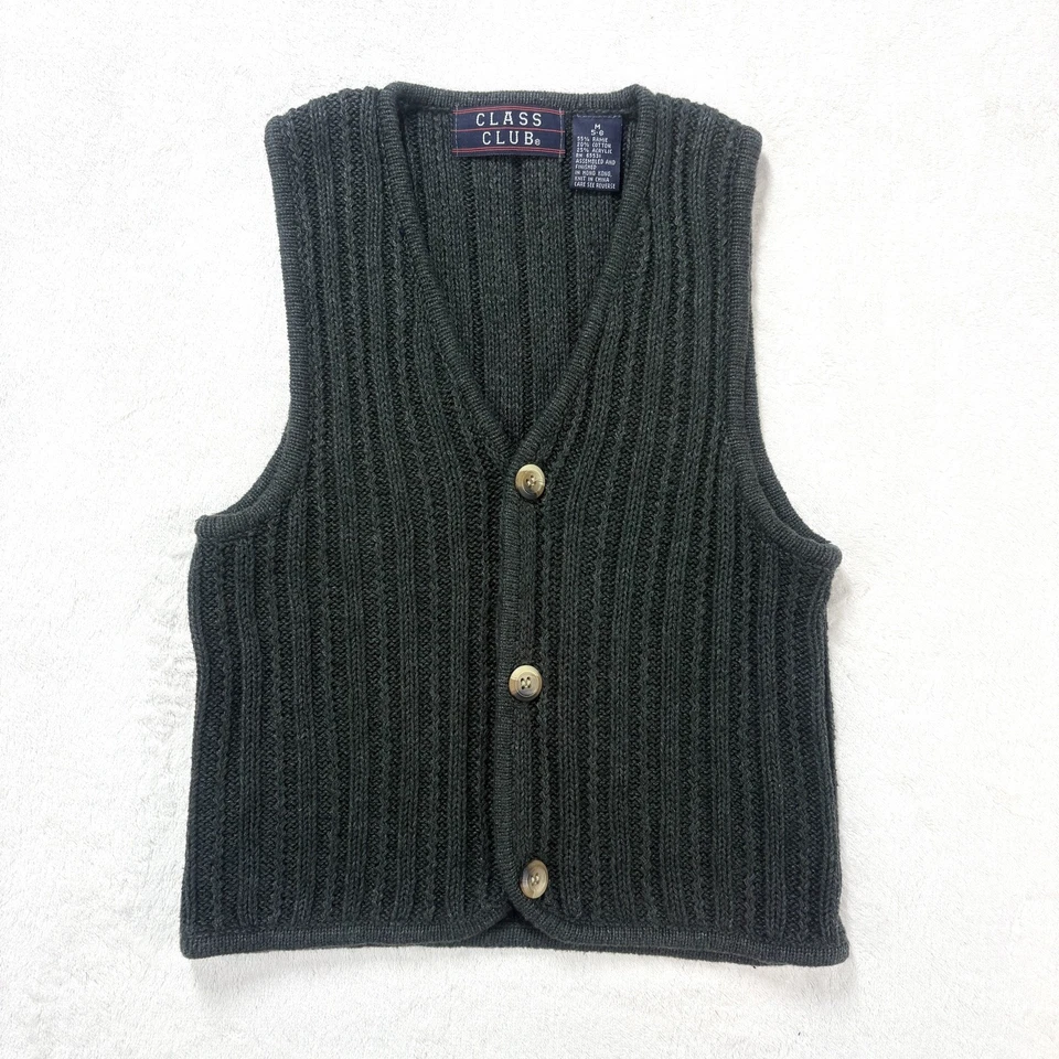 De Colección Class Club Suéter Chaleco Niños 5-6 Gris Abotonado Cable Tejido Academia Profesor Foto 2 de 4