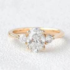 2 Ct Oval Cut Lab Created Diamond 3 Stone Engagement Ring 14K Yellow Gold Plated