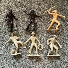 Vtg Original Louis Marx 6" in Cowboys  Indiand Plastic Figures 1960's Lot of 6