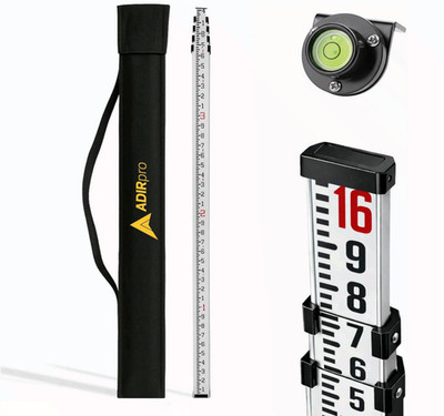 16ft aluminum grade rod, dual-side, 5-section telescopic, level & case