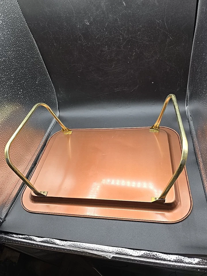 2 Vintage Retro TV Tray Folding Legs Lap Tray Brown Gold Flour De Lis 1970s MCM - Image 4 of 4