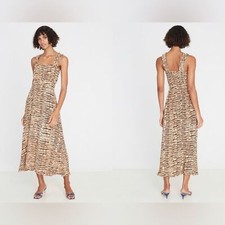 Faithfull the Brand St. Tropez Midi Dress Size 8 Wyldie Animal Print