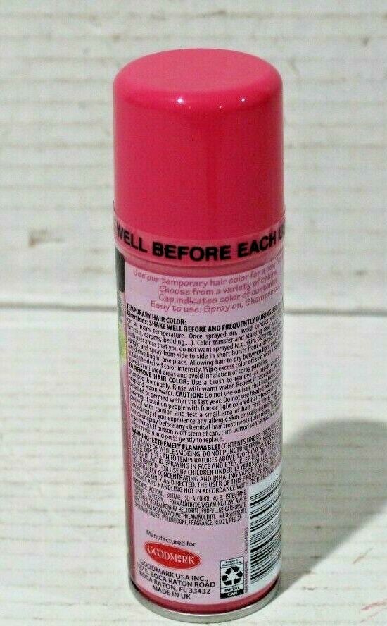 New! Goodmark Temporary Pink Spray on Shampoo out Hair Color 3oz. Can