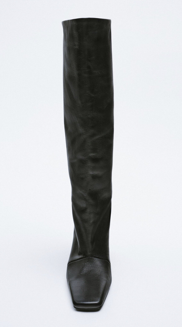 Zara Women's 39/ US 8 Leather Knee High Square Toe Boots Black BNWT image 6