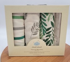 Cloud Island Flannel unisex Baby Blanket 4 Pack 100 Cotton 30x30 White/Green