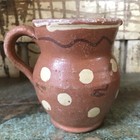 French Pottery Pitcher Small Polka Dotted Creamer Jug Ceramic Antique Vintage