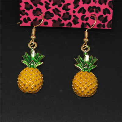 Yellow Enamel Cute Pineapple Crystal Girl Fashion Lady Women Stand Earring