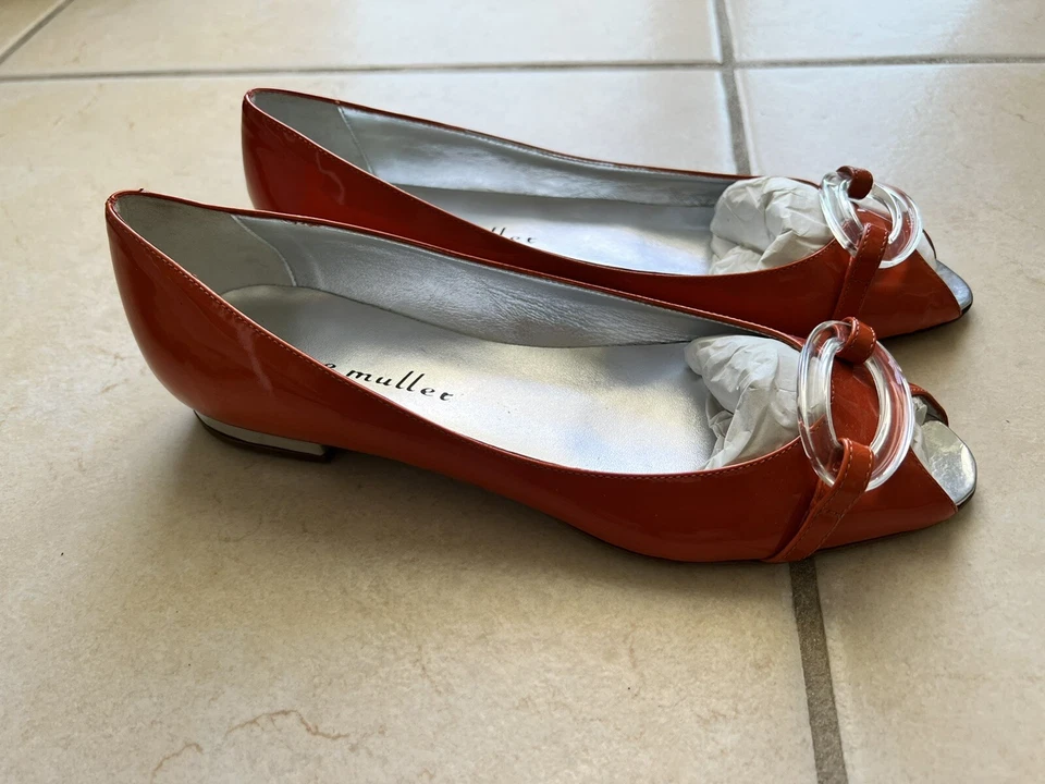 Новый с ярлыками $228 Anthropologie BETTYE MULLER лакированная кожа балерины плоскостях 39 оранжевый - Изображение 4 из 4