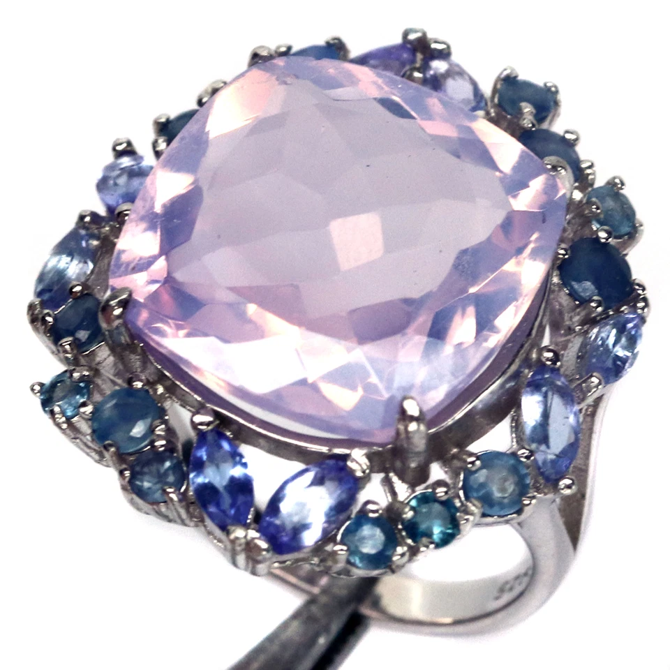 Anel de safira 925 prata tamanho 7,75 pedra preciosa não aquecida quartzo lavanda, tanzanita - Imagem 2 de 4