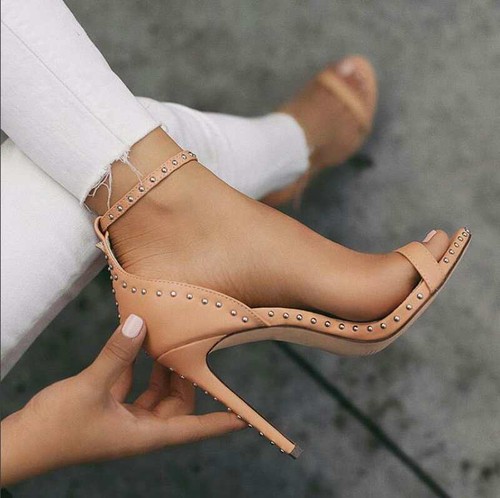 Womens Sexy Club Open-Toed Stiletto Sandals with Buckle Punk Rivet High Heels - Picture 8 of 15