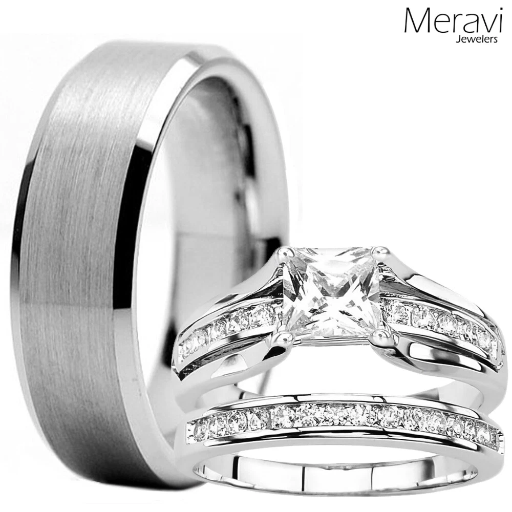 ST0W383-ARH1570 Stainless Steel Hers and His Princess Wedding Ring Set and  Etern - MarimorJewelry.com