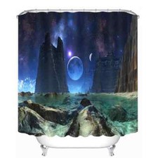 Rocky Mountain And Planet 3D Shower Curtain Polyester Bathroom Decor Waterproof