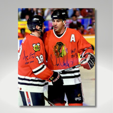 DENIS SAVARD & CHRIS CHELIOS Chicago Blackhawks Autographed 16x20 Photo with HOF