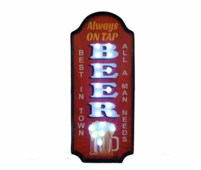 LANOLU Targa in metallo vintage con birra, decorativa, divertente, 20,3 x 30,5 cm