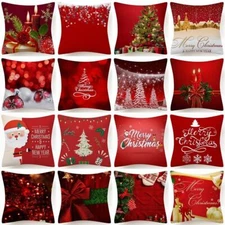 PILLOW COVER Christmas Home Decor Burgundy Red White 2-Sided Cushion Case 18x18"