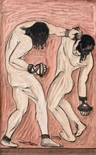 Francois-Louis Schmied 1925 Woodcut – Dynamic Modernist Wrestlers Figurative Art
