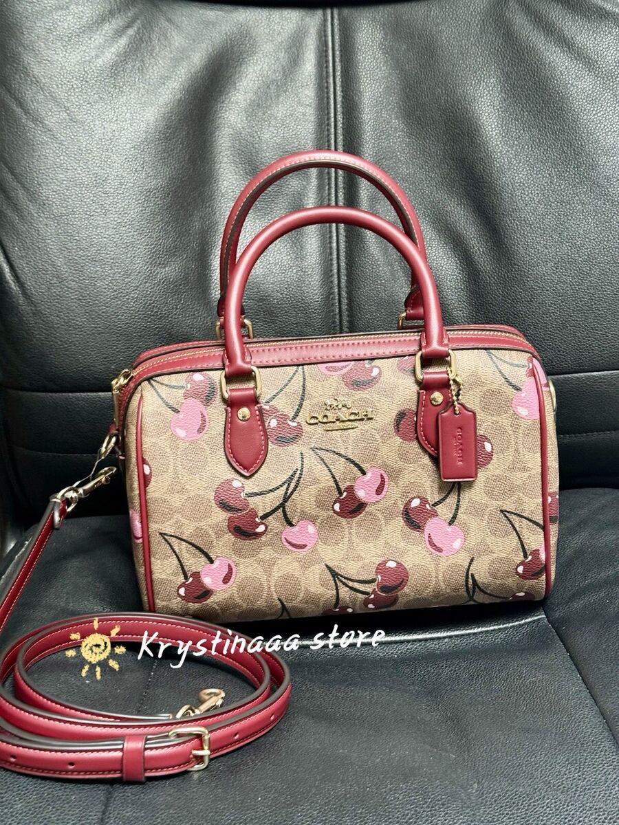 Coach Womens Rowan Satchel Bag Signature Canvas W Cherry Coach Womens Rowan Satchel Bag Signature Canvas W Cherry