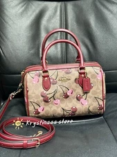 COACH CY692 Rowan Satchel Bag In Signature Canvas With Cherry Print NWT