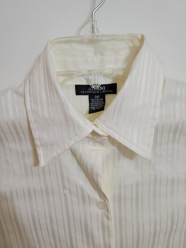ALFANI Essentials Long Sleeve Cream Striped Blouse Women's Petites Size 2P - Picture 3 of 5
