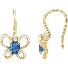 14K Yellow Gold Oval December Youth Butterfly Birthstone Earrings