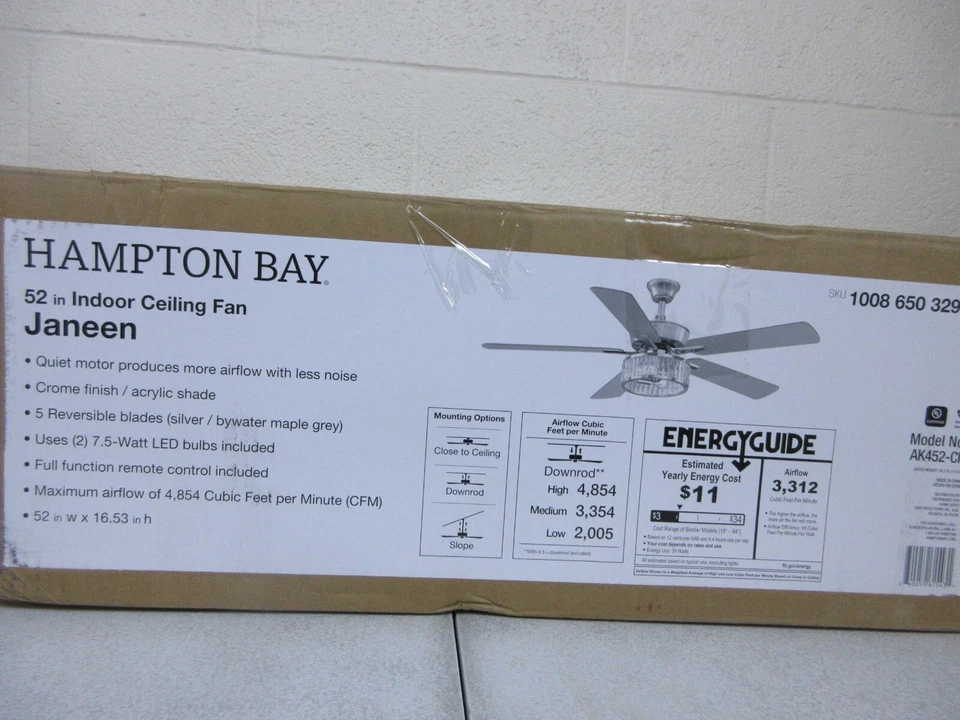 Hampton Bay Janeen 52 in. Indoor Chrome Ceiling Fan with LED Bulbs with Remote - Image 4 of 4