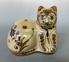 Vintage Mexican Tonala stoneware cat attrib to JORGE WILMOT -  7 1/2" long