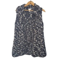 Chico  s Sweater Vest Open Front Sleeveless Blue Cream Brown Size 0 SMALL