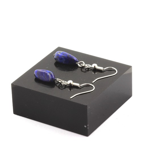 Boucles D'oreilles Puces En Lapis Lazuli Et Acier Inoxydable - Avec Certificat D'authenticité