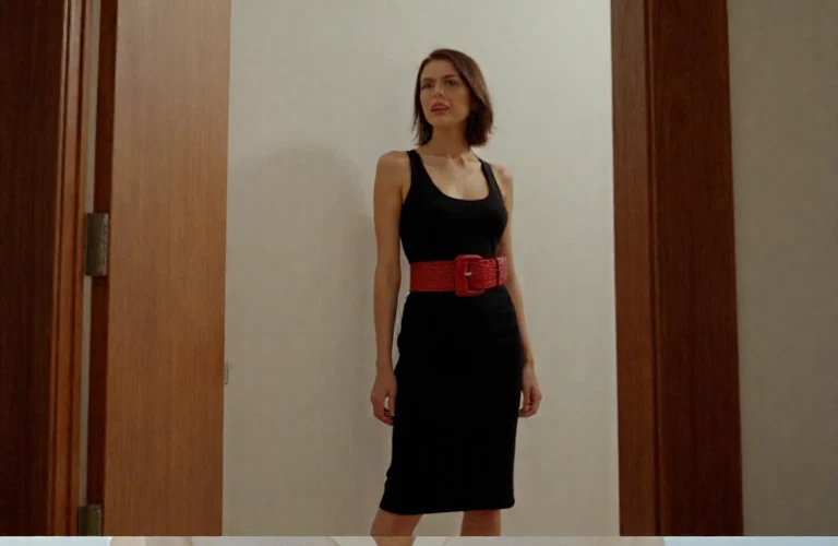 Cinturón de piel de animal de cuero sintético ancho rojo con hebilla cuadrada ajustable talla S M para mujer Foto 3 de 4